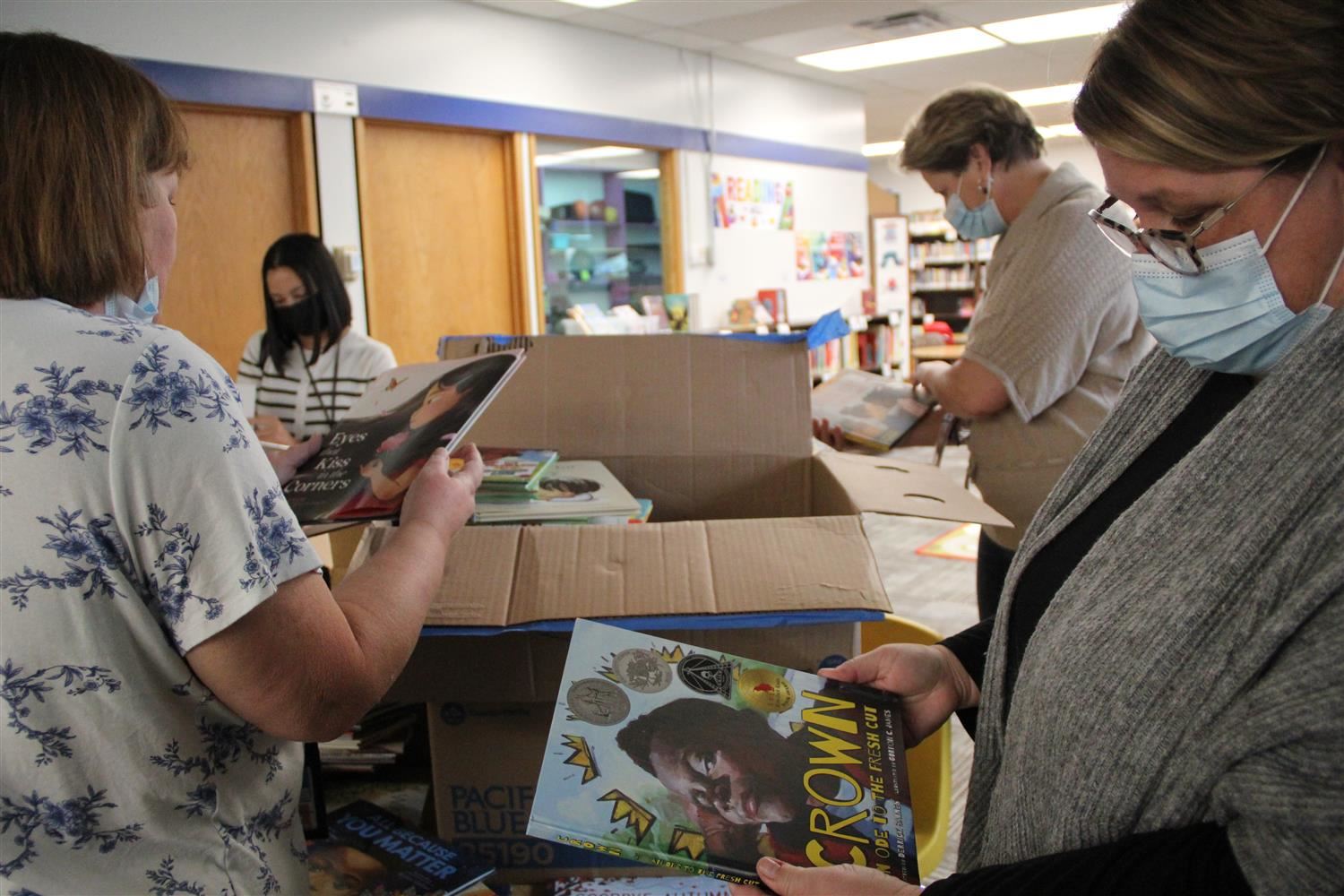 Looking at donated books